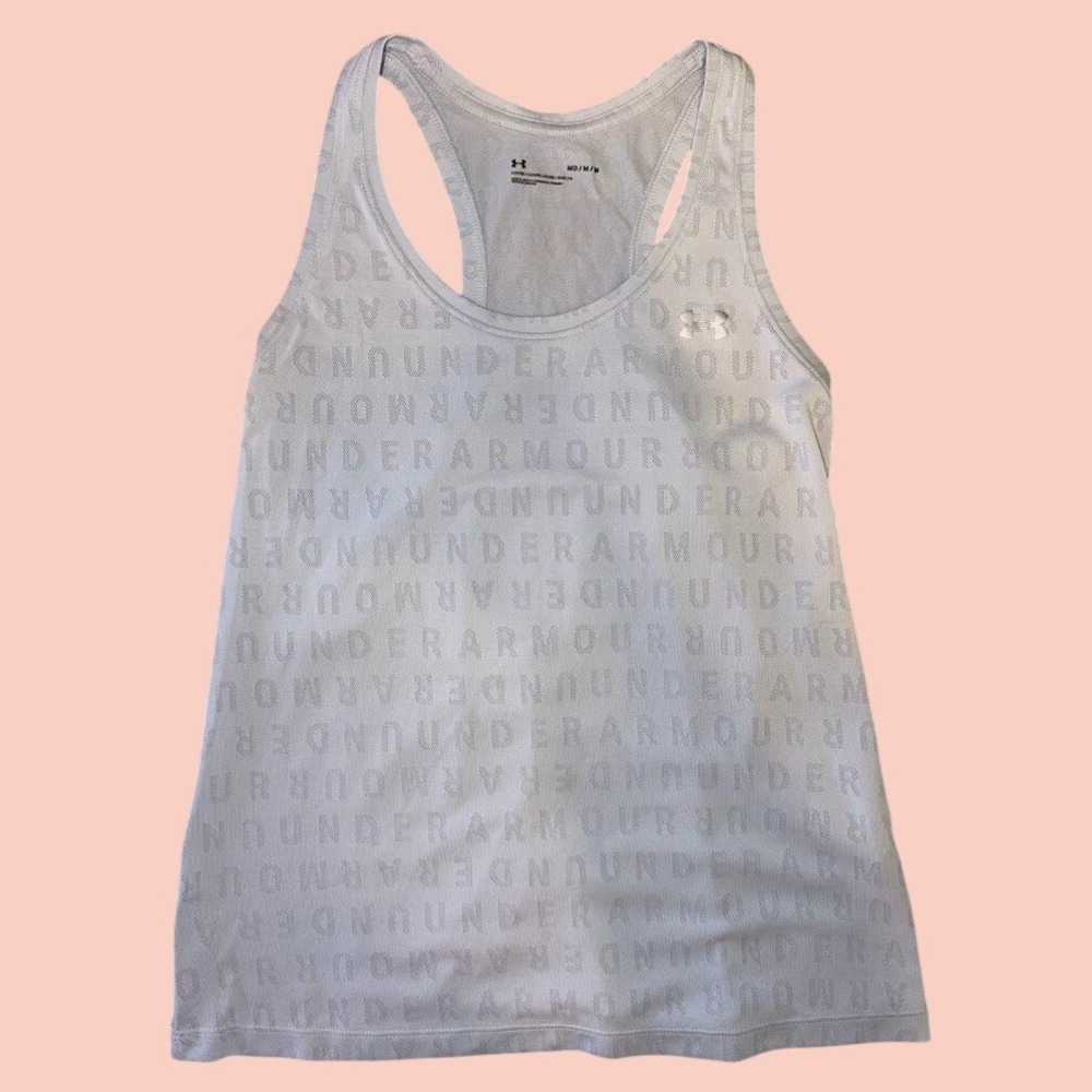 Under Armour Womens Gray Logo Mesh Racerback Loose Fit Tank Top Size Medium